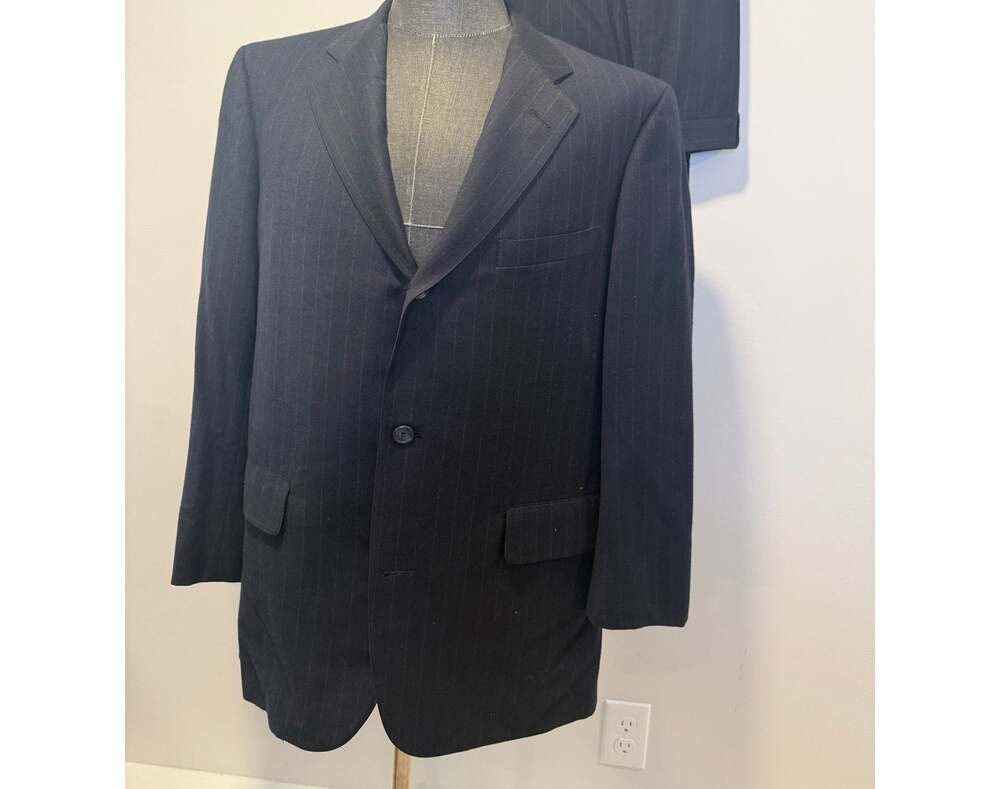 Bespoke Brooks Brothers Custom Tailored Suit Jacket Navy Blue Pinstripe JL